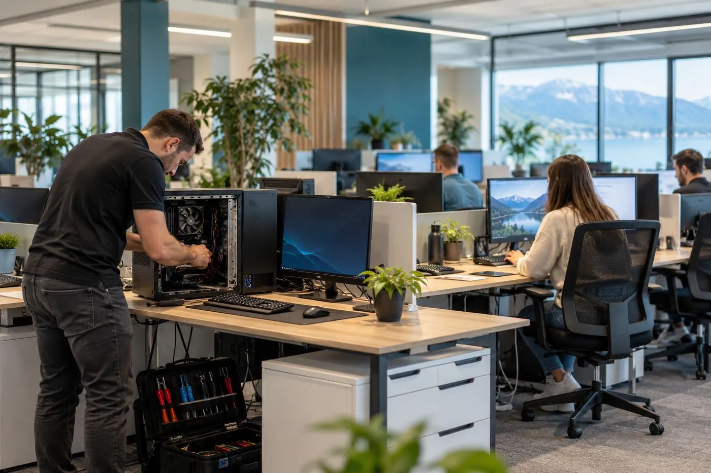 Postes de travail d'une entreprise entretenus dans le cadre d'une maintenance informatique